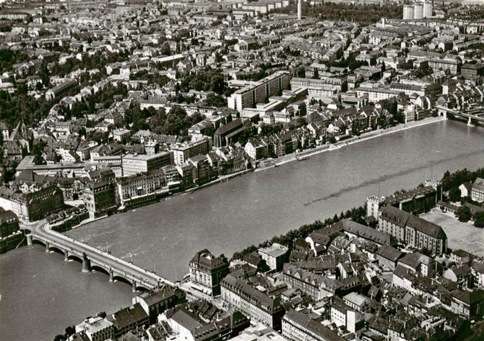 Basel BS Mittlere Rheinbruecke und Buergerspital Fliegeraufnahme