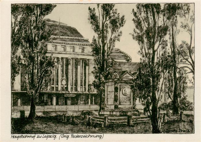 LEIPZIG Sachsen Hauptbahnhof Federzeichnung