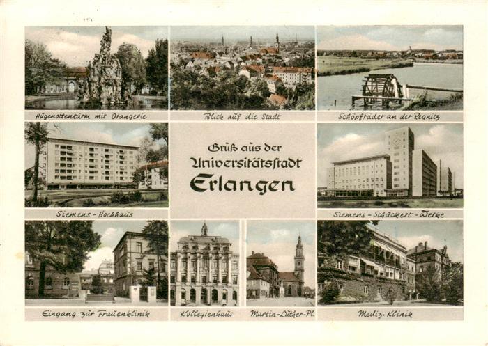 ERLANGEN Bayern Hugenottenturm Stadtblick Schoepfraeder an der Pegnitz Siemens H