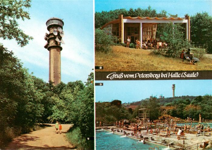 Petersberg Halle Richtfunk und Aussichtsturm der Deutschen Post Schwimmbad