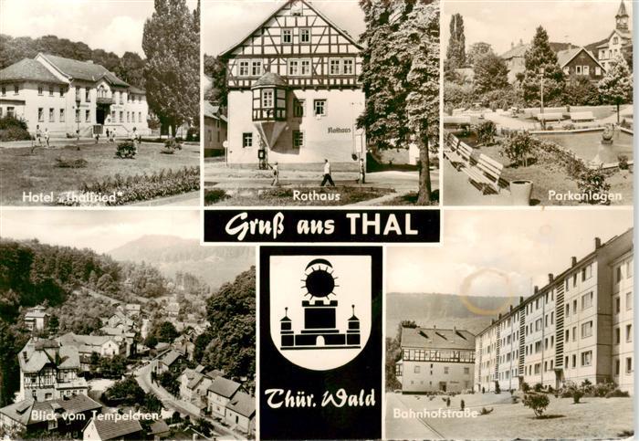 Thal Ruhla Bad Hotel Thalfried Rathaus Parkanlagen Blick vom Tempelchen Bahnhofs