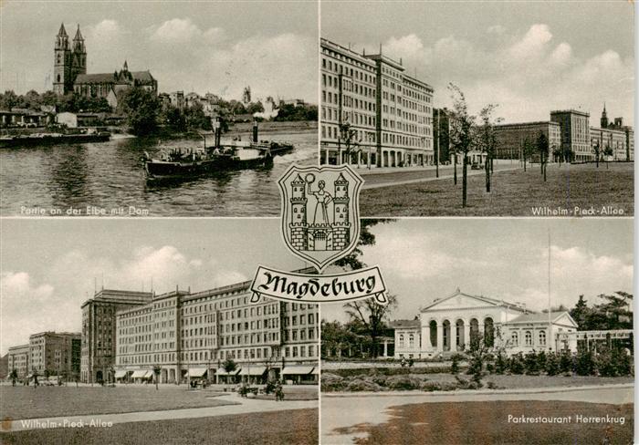 MAGDEBURG  CITY Elbepartie mit Dom Wilh Pieck Allee Parkrestaurant Herrenkrug