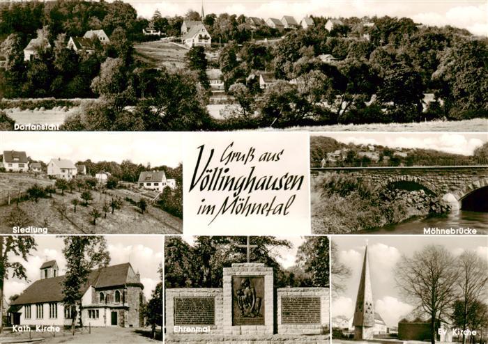 Voellinghausen Moehnesee Dorfansicht Siedlung Moehnebruecke Kath Kirche Ehrenmal