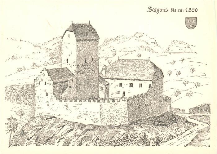 Sargans SG Schloss Zeichnung