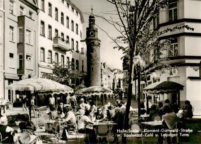 Halle  Saale Klement Gottwald Strasse mit Boulevard Cafe und Leipziger Turm