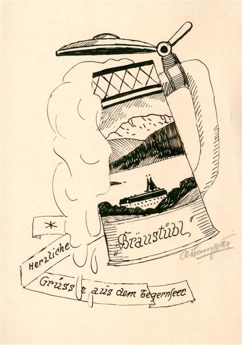 Tegernsee Bayern Braeustuebl Zeichnung