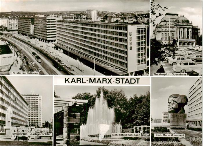 Karl-Marx-Stadt CHEMNITZ Strasse der Nationen Theaterplatz mit Opernhaus Ensembl
