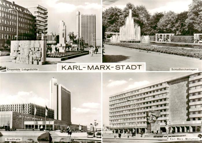 Karl-Marx-Stadt CHEMNITZ Ensemble Lobgedichte Schlossteichanlagen Stadthalle Kar
