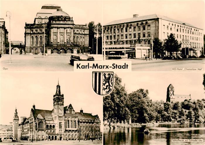 Karl-Marx-Stadt CHEMNITZ Oper HO Hotel Chemnitzer Hof Rathaus Schlossteich mit S