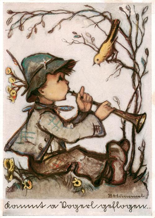 Hummel Kuenstler-AK-Nr. Nr.4949 Josef MuellerKommr a Vogel geflogen