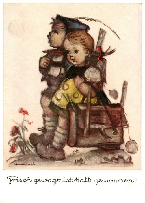 Hummel Kuenstler-AK-Nr. Nr.5221 Josef Mueller Frisch gewagt ist halb gewonnen! K