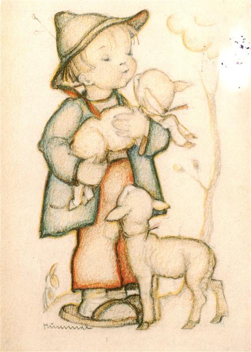 Hummel Kuenstler-AK-Nr. M.I.Hummel BUb mit Schaeflein aus Hummelbuch