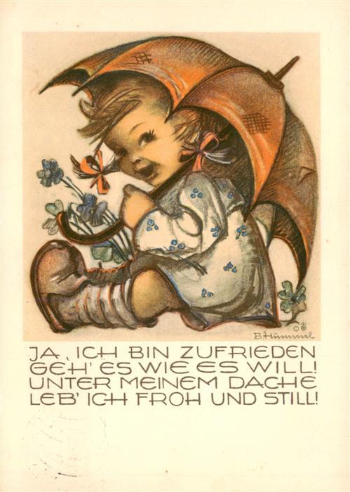Hummel Kuenstler-AK-Nr. Nr.4520 Josef Mueller Regenschirm Kind Bluemen