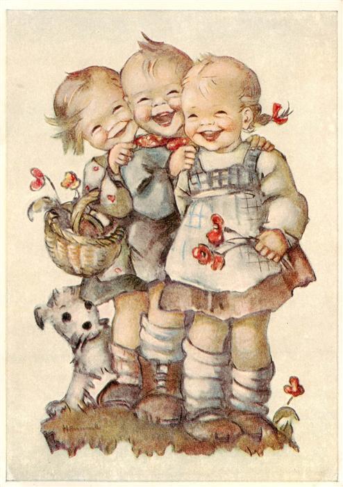 Hummel Kuenstler-AK-Nr. Nr. 5918 B. Hummel Lach mit Kinder Hund