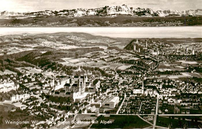 Weingarten Wuerttemberg Fliegeraufnahme mit Bodenseeblick und Alpen
