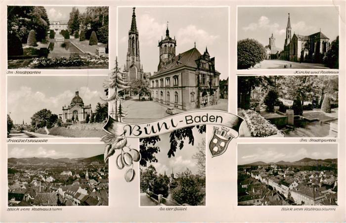 Buehl Baden Stadtgarten Friedhofskapelle Blick vom Rathausturm Kirche An der Bue