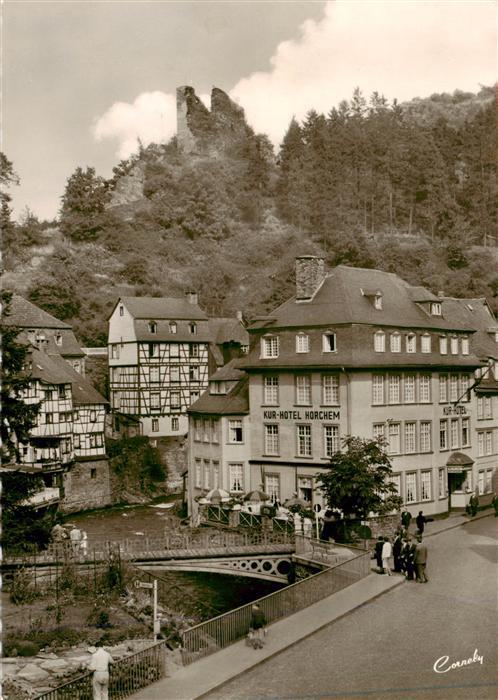 Monschau Montjoie NRW Kurhotel Horchem mit Blick zur Ruine