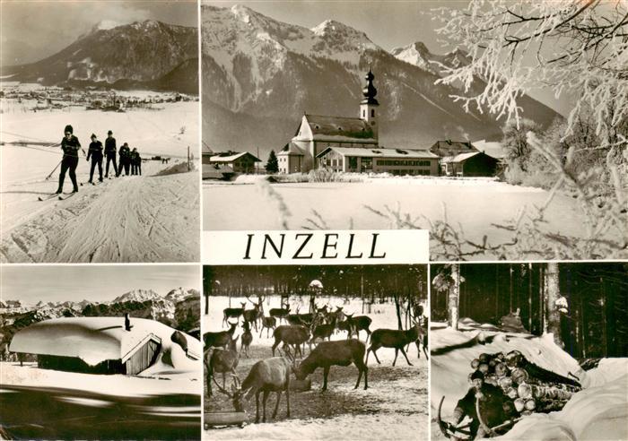 Inzell Traunstein Bayern Skilanglauf Kirche Panorama Wildfuetterung Holzschlitte