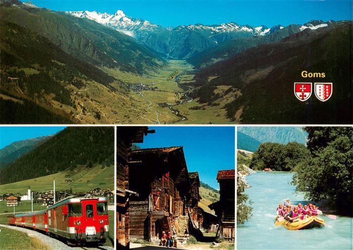 Goms VS Fliegeraufnahme Bahn Blockhaeuser Wildwasserfahrt