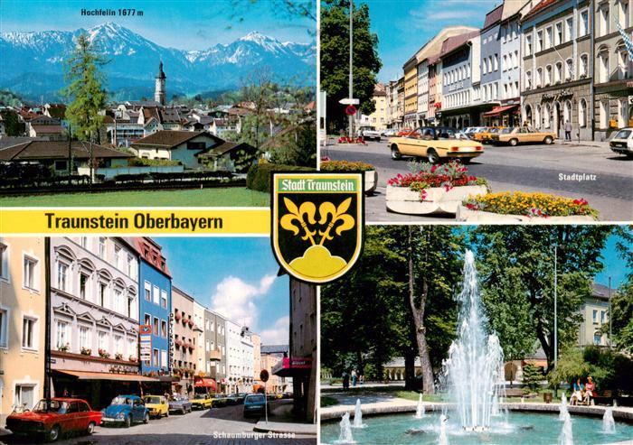 Traunstein  Oberbayern mit Hochfelln Stadtplatz Schaumburger Strasse Springbrunn