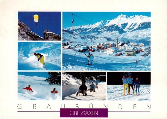 Obersaxen GR Gleitschirmflieger Skifahren Skilift Schlittenfahrt Langlauf