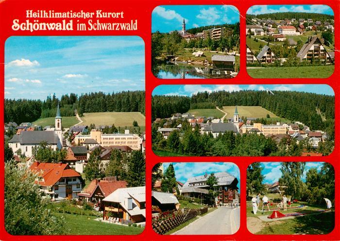 Schoenwald Schwarzwald Kirche Panorama Teilansichten Strasse Minigolfplatz