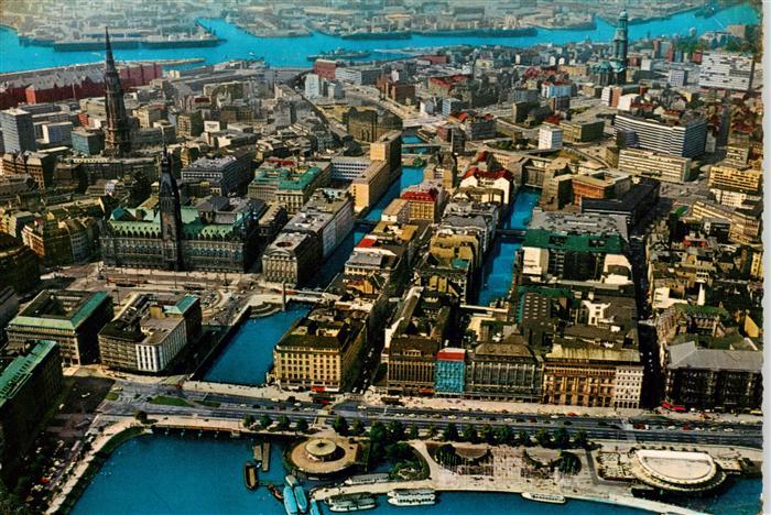 HAMBURG  CITY Binnenalster Jungfernstieg und Blick ueber die City zum Hafen