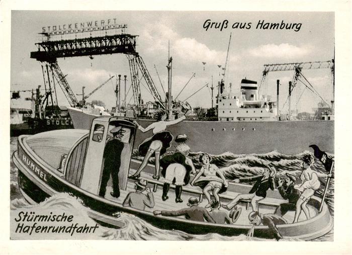 HAMBURG  CITY Stuermische Hafenrundfahrt Werft Kuenstlerkarte