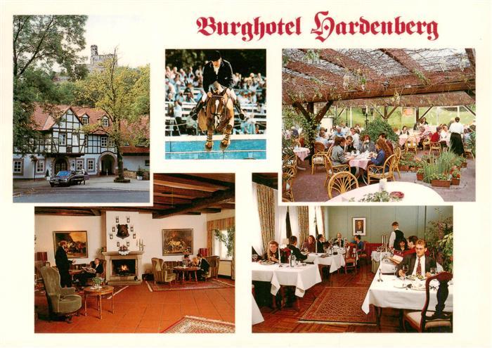 Noerten-Hardenberg Burghotel Hardenberg Gastraeume Kaminzimmer Terrasse Springre