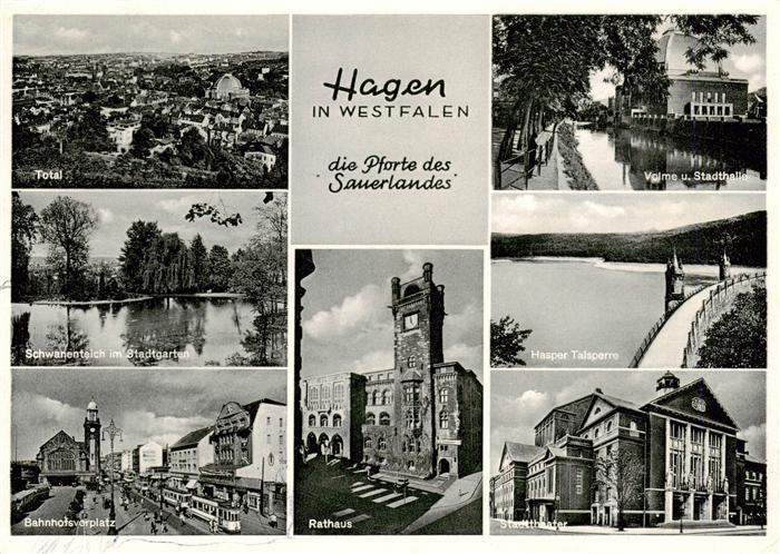 Hagen Westfalen Panorama Schwanenteich Bahnhofsplatz Rathaus Stadthalle Hager Ta