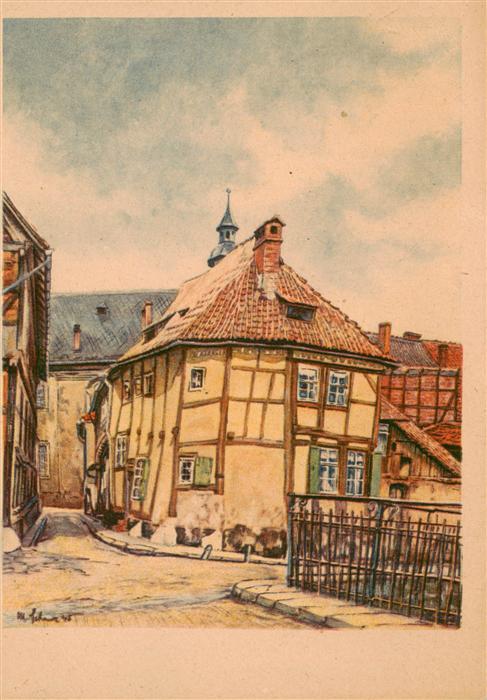 Quedlinburg Harz aeltestes Fachwerkhaus Gemaelde