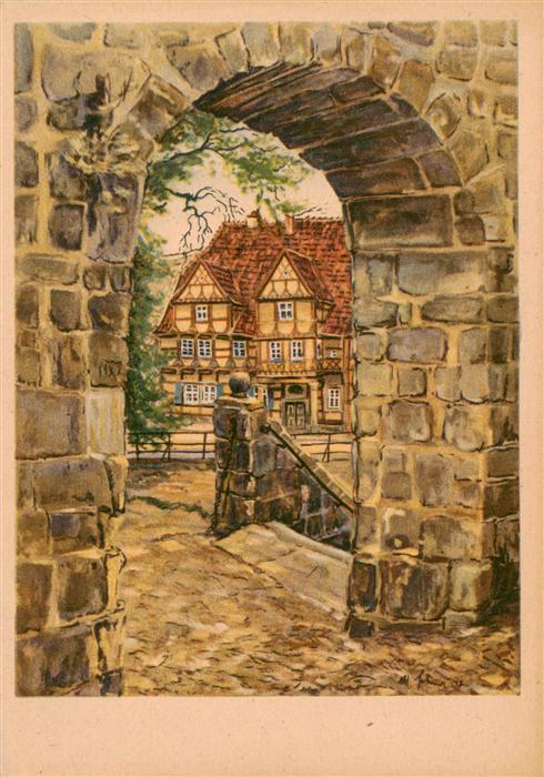 Quedlinburg Harz Blick auf das Klopstock Haus Gemaelde