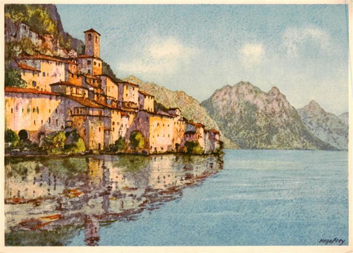 Gandria Lago di Lugano Motiv Kuenstlerkarte