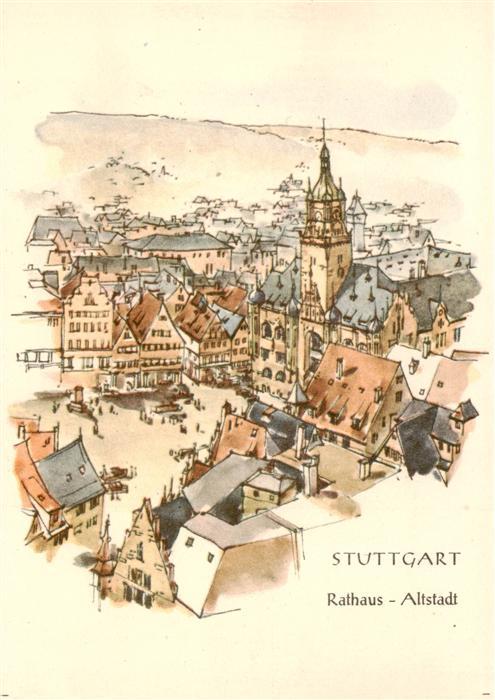 STUTTGART CITY Rathaus Altstadt Zeichnung