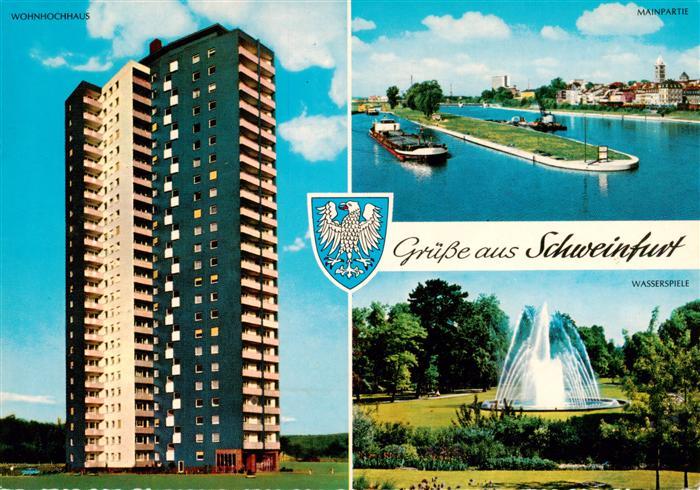 Schweinfurt Main Wohnhochhaus Mainpartie Wasserspiele