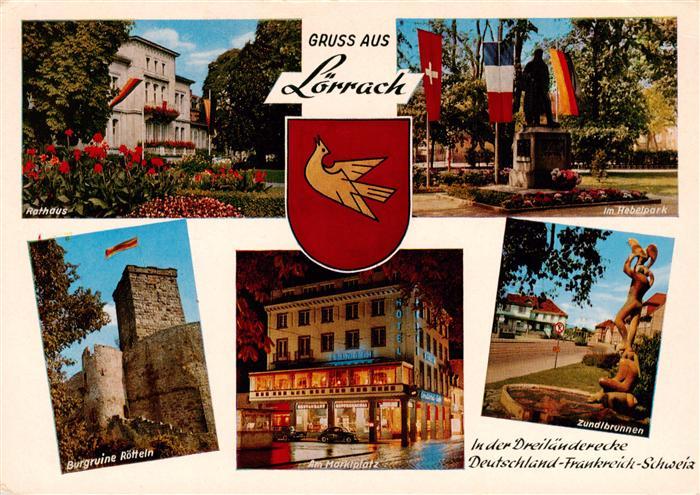 LoeRRACH Baden BW Rathaus Hebelpark Burgruine Roetteln Marktplatz Zundlbrunnen W