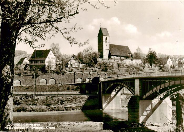 Plochingen Neckar Neckarbruecke mit Ev Kirche