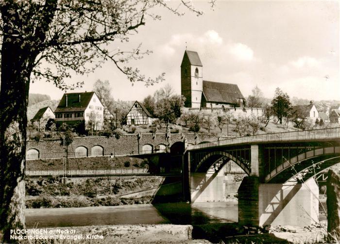 Plochingen Neckar Neckarbruecke mit Ev Kirche