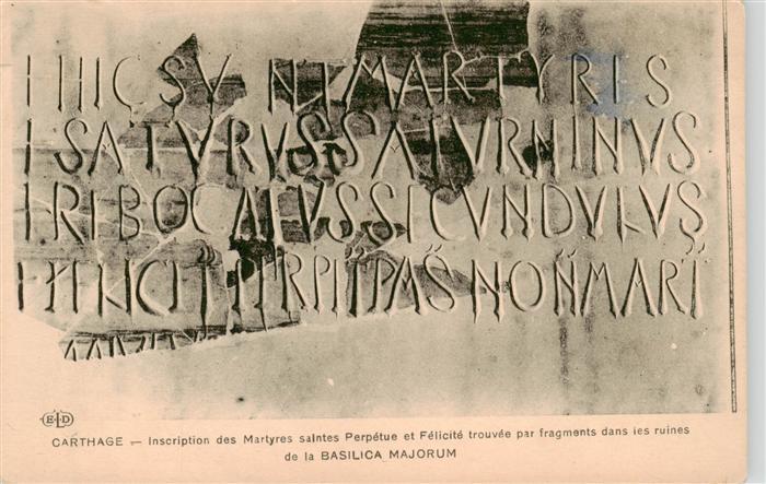 Carthage  Karthago Carthago Tunesie Inscription des Martyres saintes Perpetue et
