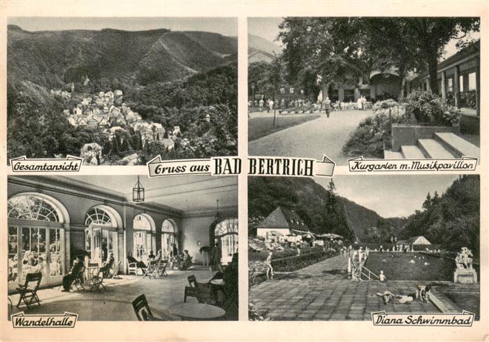 Bad Bertrich Panorama Kurgarten mit Musikpavillon Wandelhalle Diana Schwimmbad