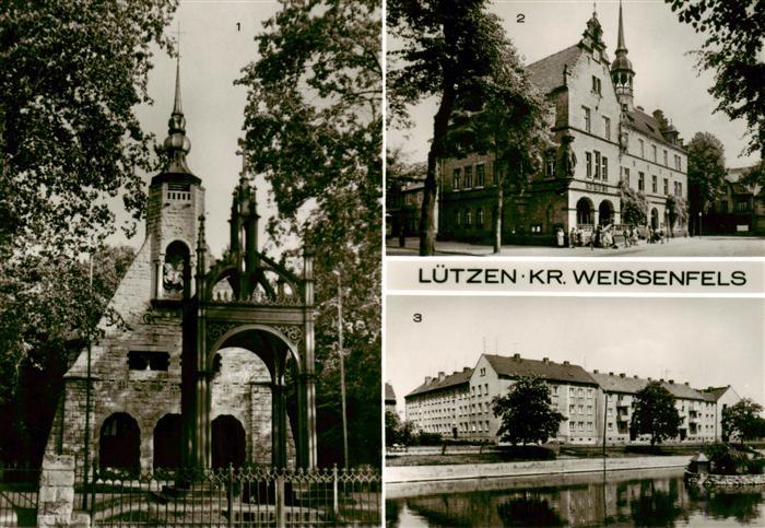 Luetzen Sachsen-Anhalt Gustav Adolf Denkmal mit Kapelle Rathaus Neubauten am Sch