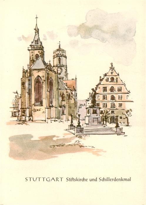 STUTTGART  CITY Stiftskirche und Schillerdenkmal