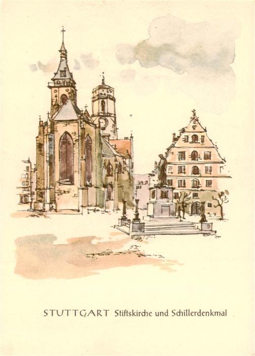 STUTTGART  CITY Stiftskirche mit Schillerdenkmal
