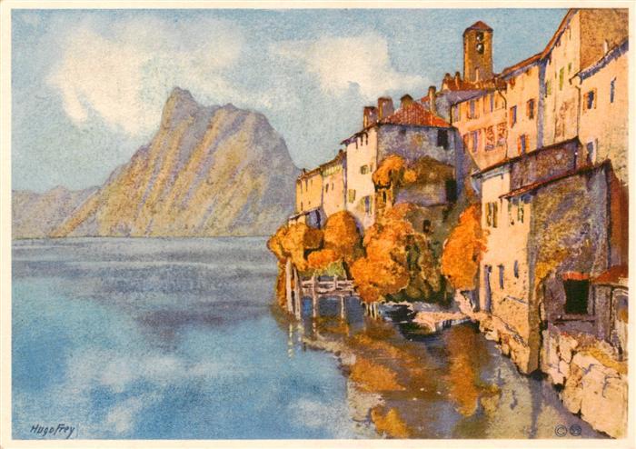 Gandria Lago di Lugano mit Monte San Salvatore Kuenstlerkarte