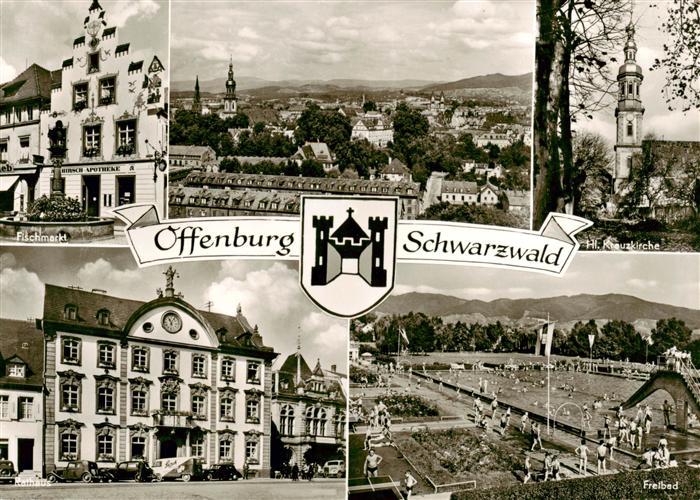 Offenburg Fischmarkt Panorama Hl Kreuzkirche Rathaus Freibad