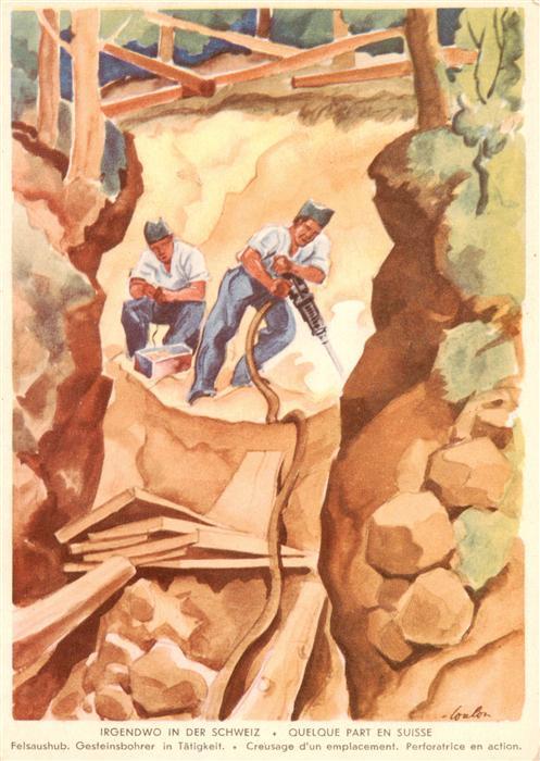 Militaria Schweiz Soldaten an der Arbeit Felsaushub Gesteinsborer Taetigkeiten