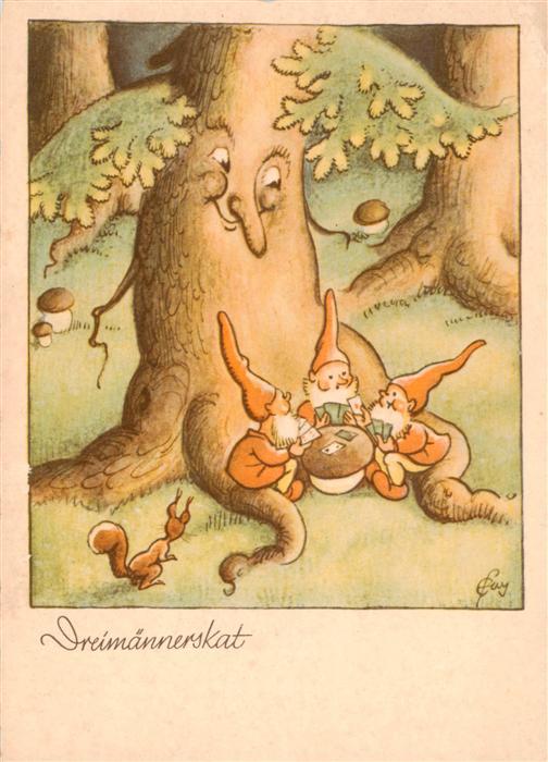 Zwerge Dwarfs Nains Dreimaennerskat