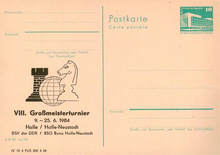 Schach Chess Echecs Grossmeisterturnier  Halle / Halle-Neustadt DSV DDR BSG