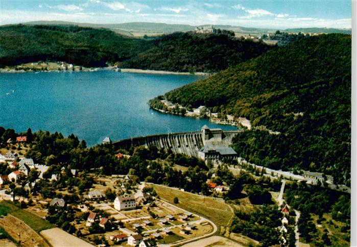 Hemfurth-Edersee Fliegeraufnahme mit Sperrmauer und Schloss Waldeck