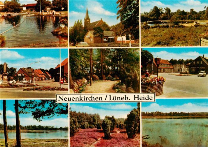 Neuenkirchen Lueneburger Heide Teilansichten Kirche Park Heidelandschaft Weiher
